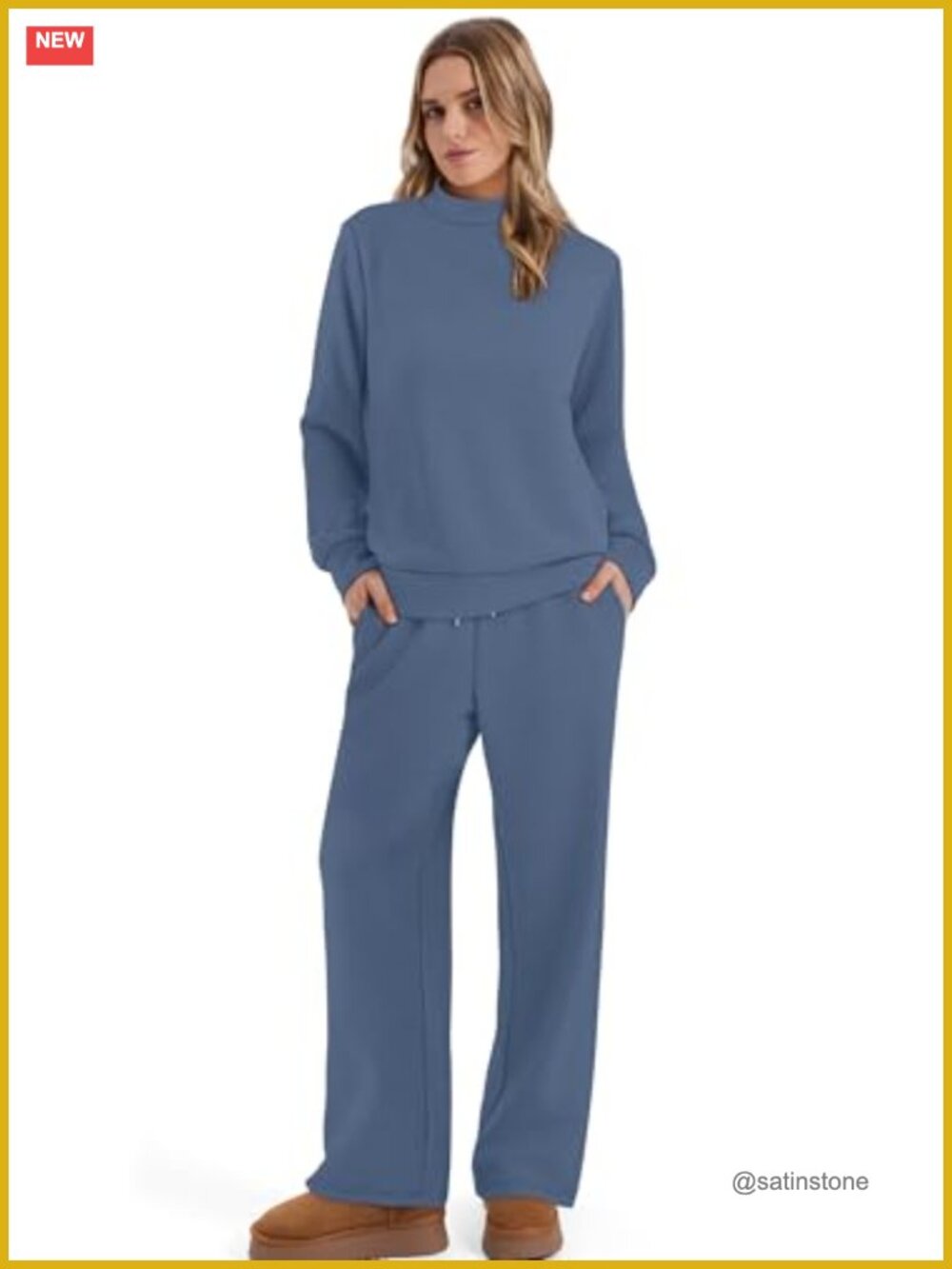 Two Piece Matching Lounge Set Mock Neck Long Sleeve Travel Outfits View 4